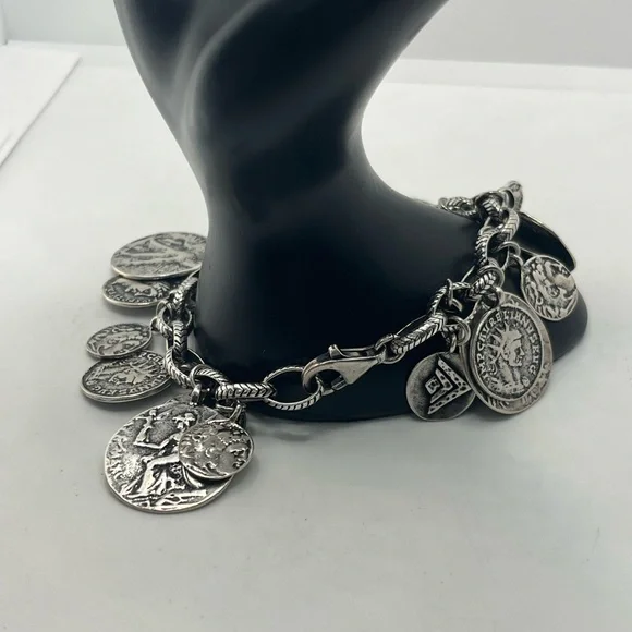 SILPADA Sterling Silver Oxidized Roman Coin Cha Cha Charm Bracelet B1624
